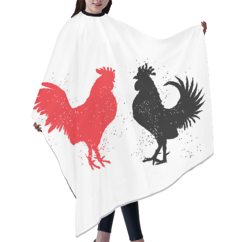 Personality  Two Red And Black Roosters Hair Cutting Cape