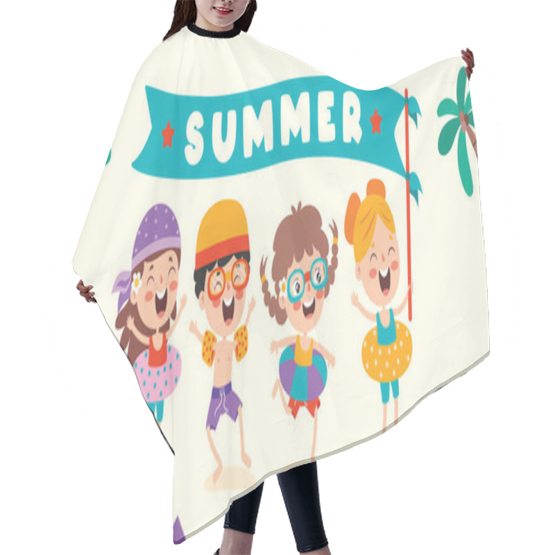 Personality  Flat Summer Banner With Cartoon Character Hair Cutting Cape