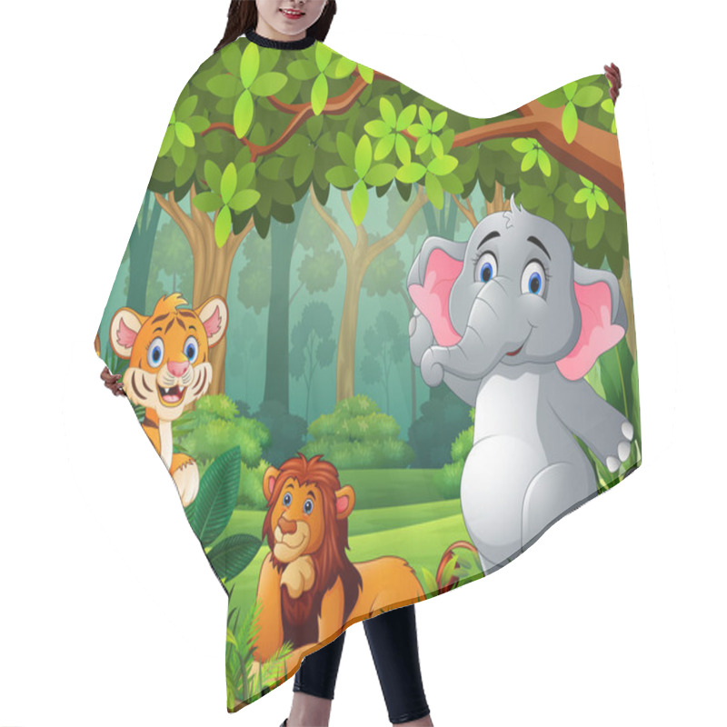 Personality  Landscape Forest Cartoon Of Green With Wild Animal Hair Cutting Cape