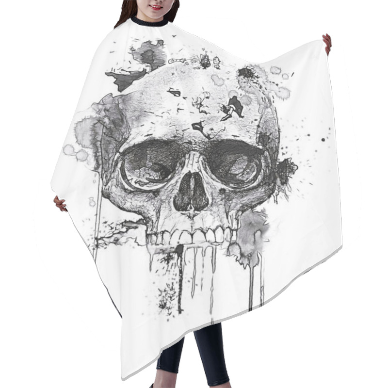 Personality  Scary Human Skull Print Hair Cutting Cape