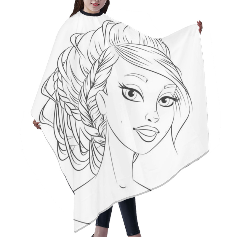 Personality  Fashion Girl Woman Vector. Cute Hairstyle, Lineart Illustration. Sagittarius Zodiac Concept Sign Hair Cutting Cape