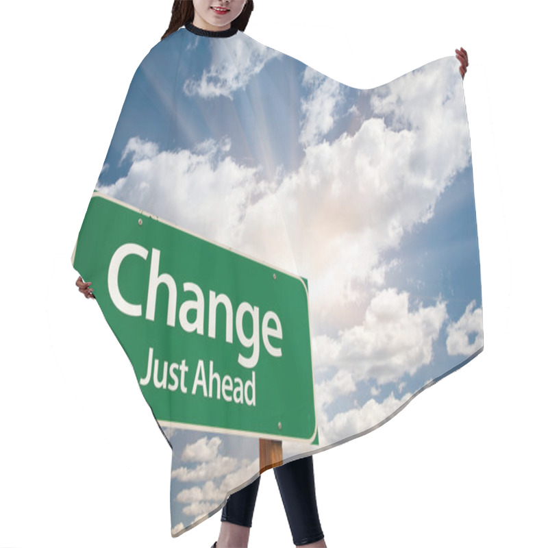 Personality  Change Green Road Sign Over Clouds Hair Cutting Cape