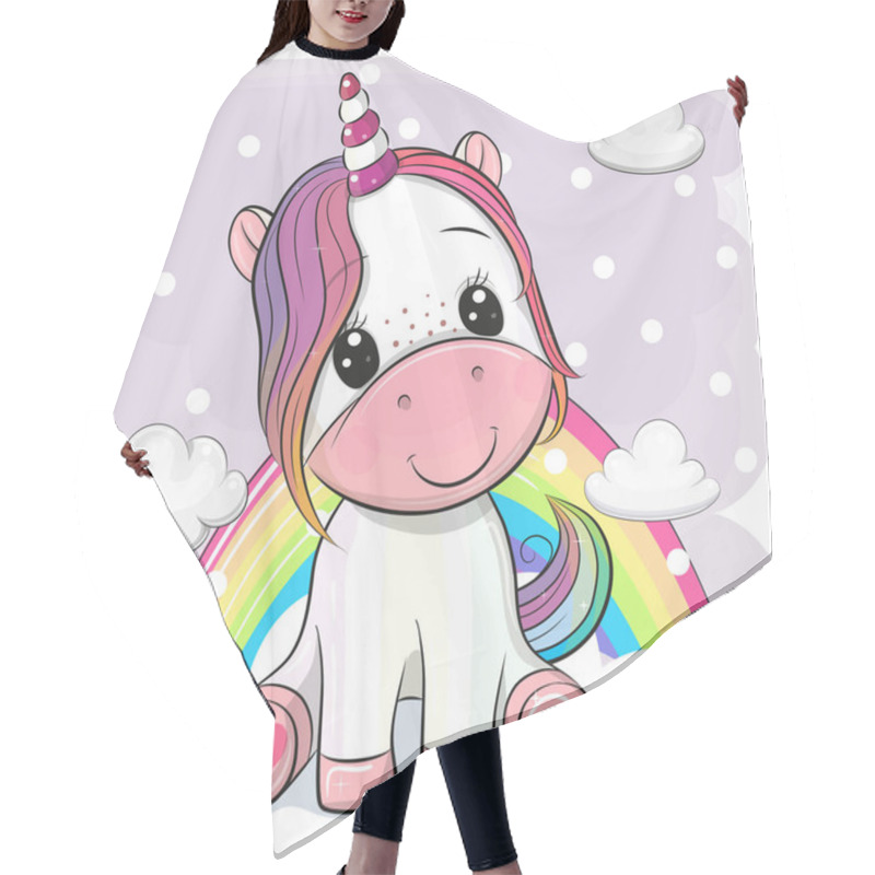 Personality  Cute Cartoon Unicorn Is Sitting On Clouds Hair Cutting Cape