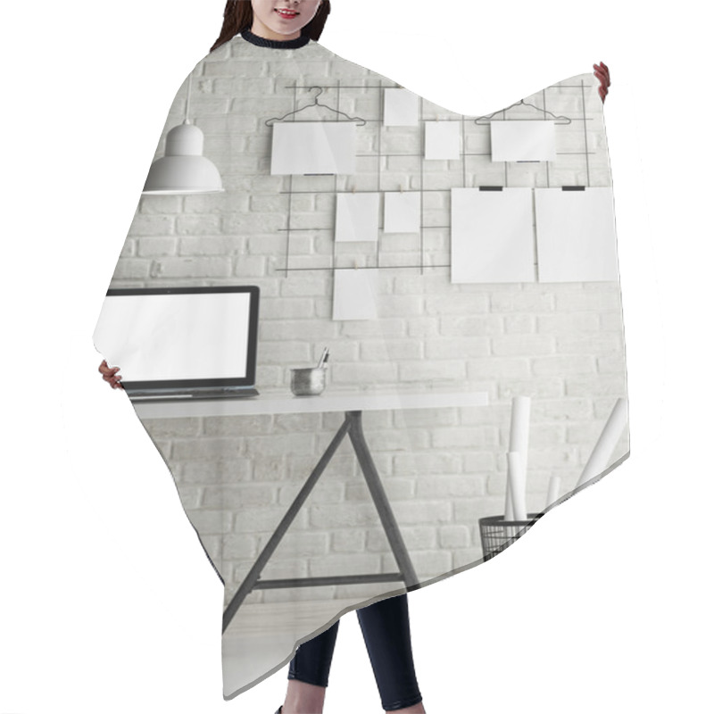 Personality  Mock Up Office, Loft Background Hair Cutting Cape