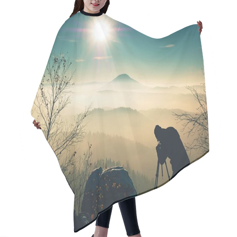 Personality  Photographer Takes Picture Of Freeze Autumnal  Landscape Hair Cutting Cape