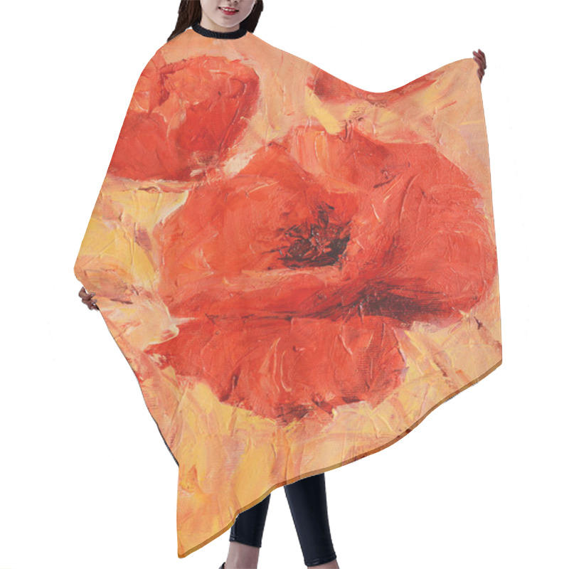 Personality  Poppy Flowers Handmade Oil Painting On Canvas Hair Cutting Cape