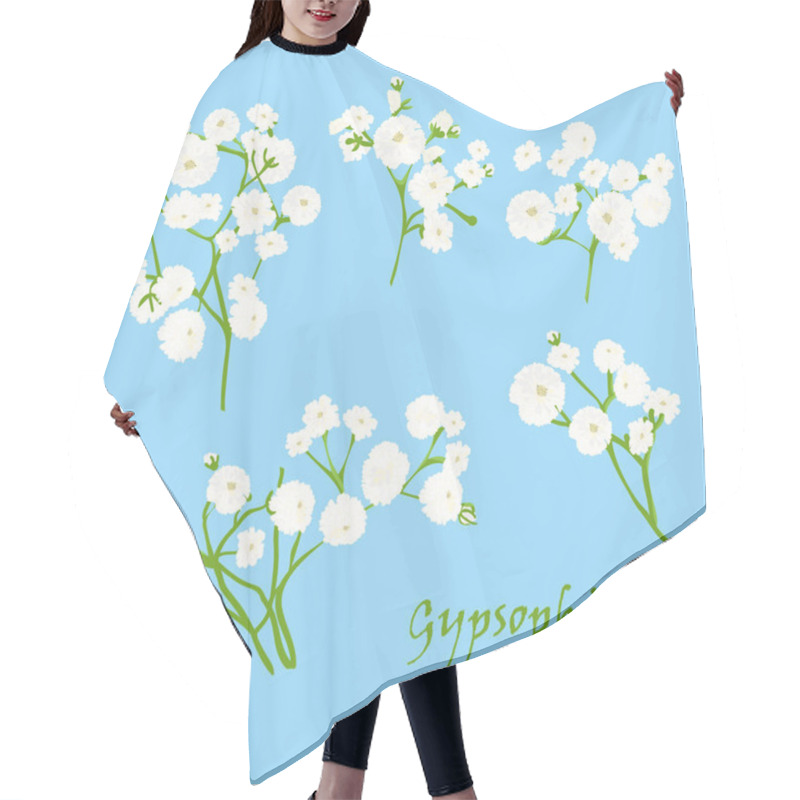 Personality  Set Of Branch Beautiful Hand-drawn White Gypsophila, On Blue Background Hair Cutting Cape