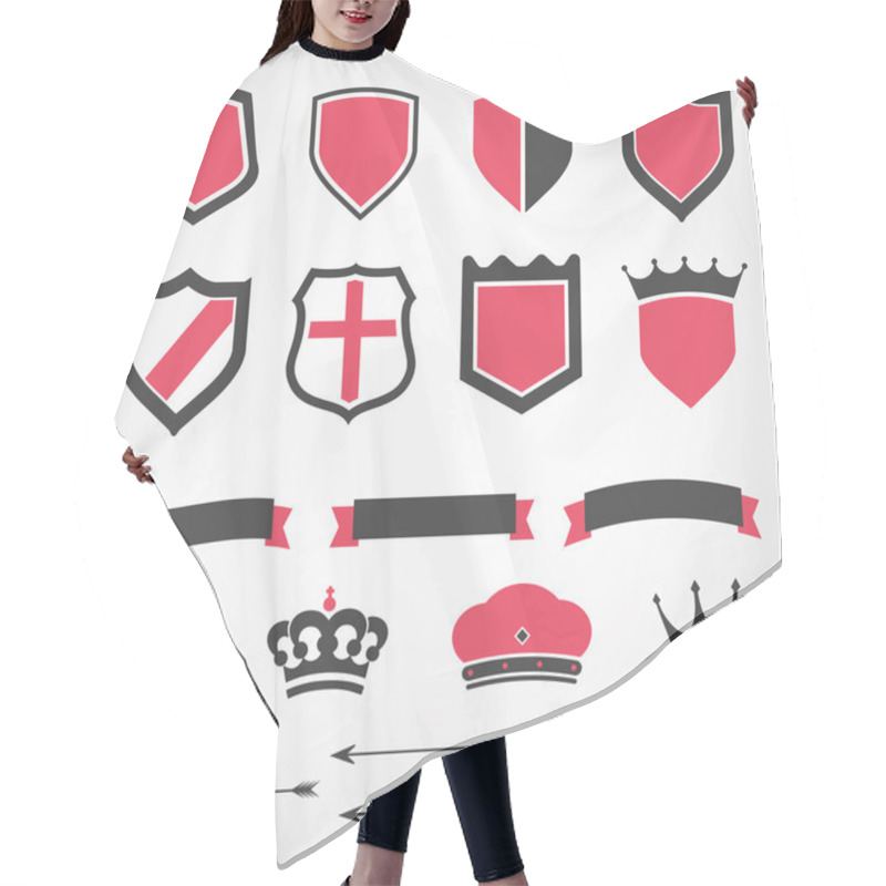 Personality  Set Vector Shields Heraldic Crowns Ribbons Arrows Hair Cutting Cape