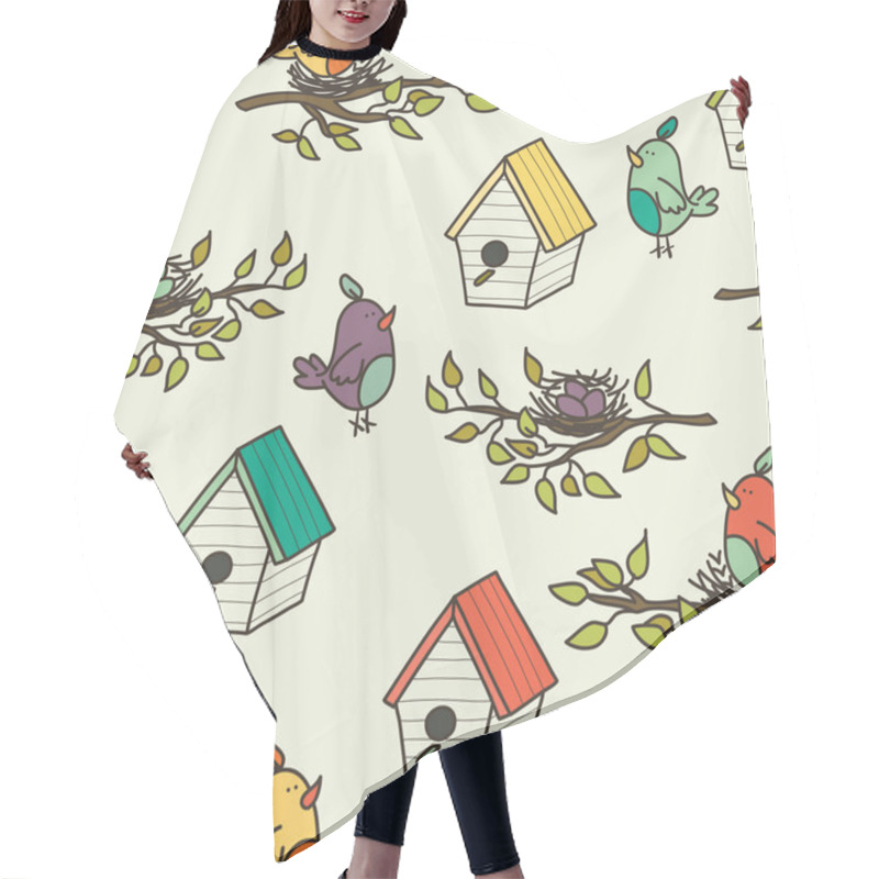 Personality  Pattern With Birdhouses And Birds Hair Cutting Cape