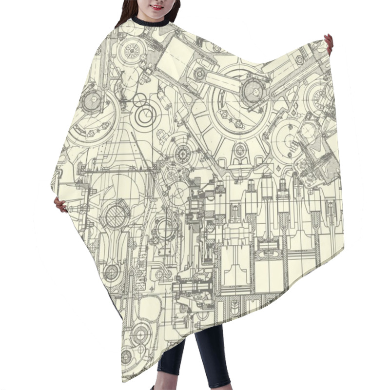 Personality  Drawing Engine Seamless Pattern Hair Cutting Cape