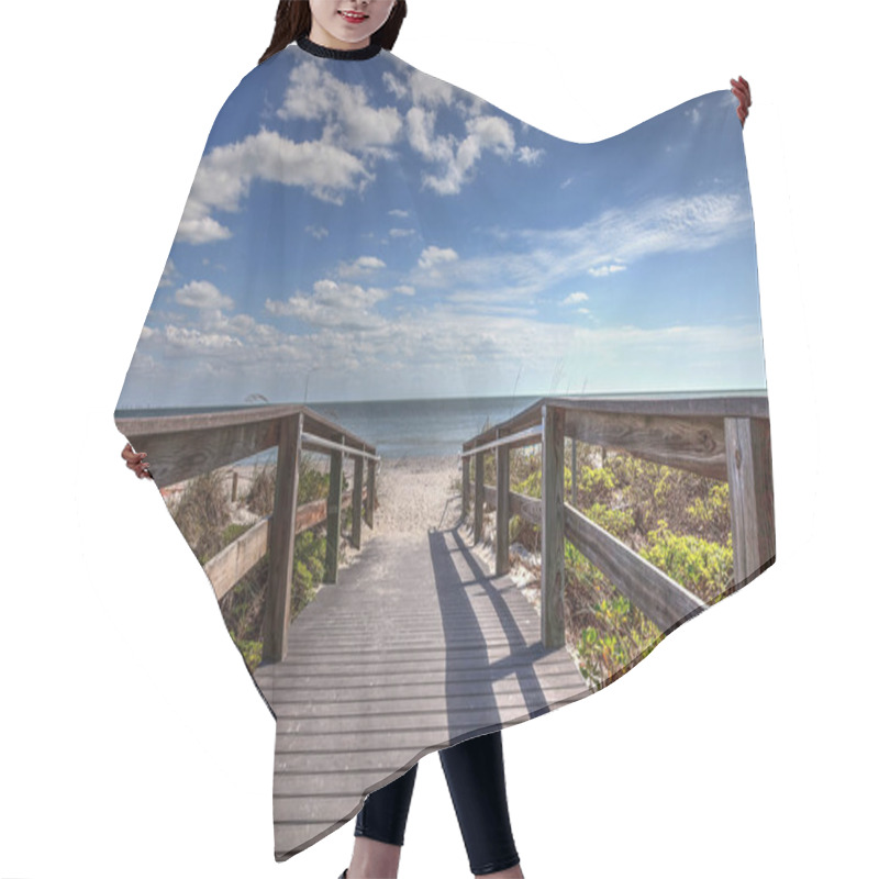 Personality  Boardwalk Leading To Lighthouse Beach Park In Sanibel, Florida Under A Blue Sky. Hair Cutting Cape