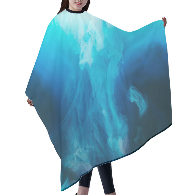 Personality  Full Frame Image Of Mixing Of Blue, Black, Turquoise And White Paints Splashes In Water Hair Cutting Cape