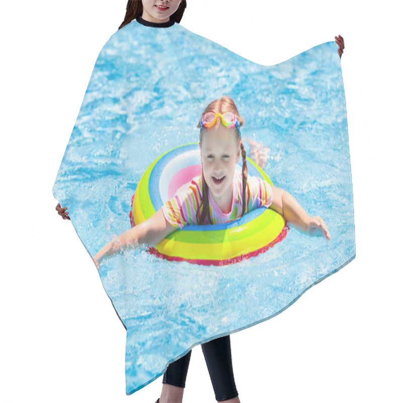 Personality  Child In Swimming Pool. Kids Swim. Water Play. Hair Cutting Cape