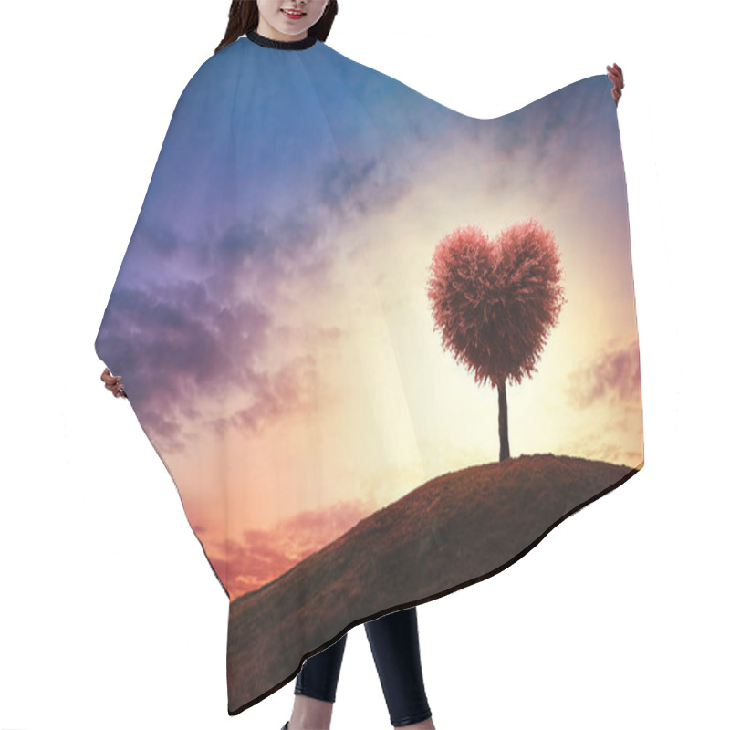 Personality  Heart Shape Tree Under Sunset. Beauty Nature. Valentine Concept Background Hair Cutting Cape