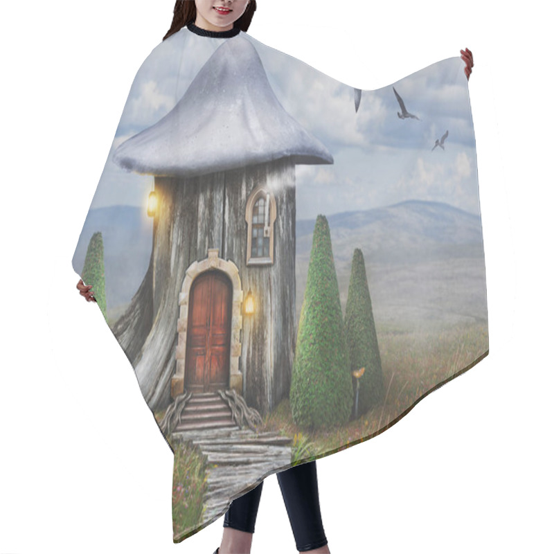 Personality  Fairy Tree House With Mushroom Hat And Old Door On Fantasy Landscape Hair Cutting Cape