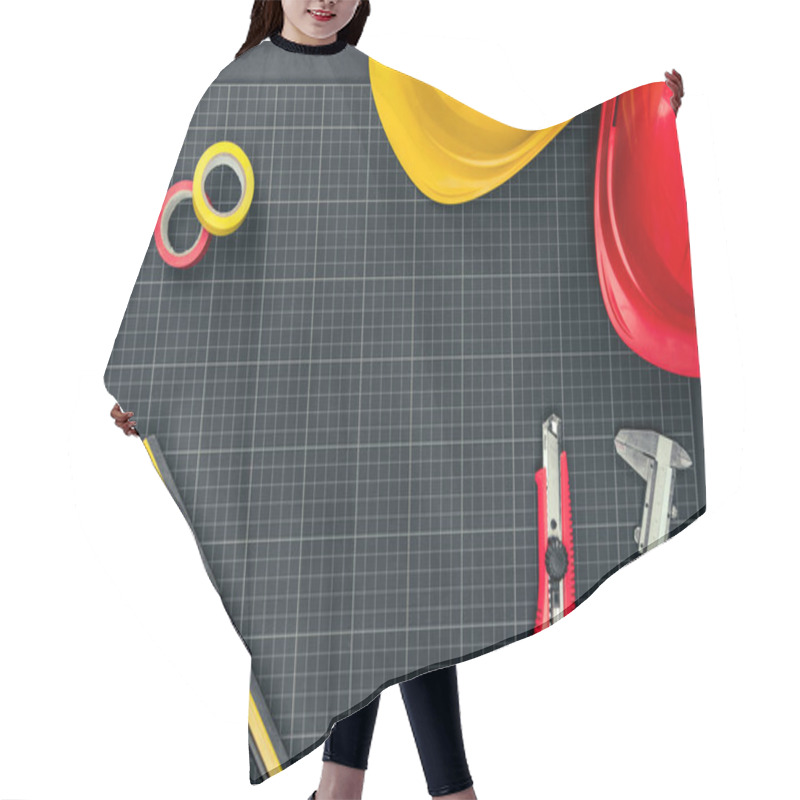 Personality  Tools And Hardhats On Graph Paper Hair Cutting Cape