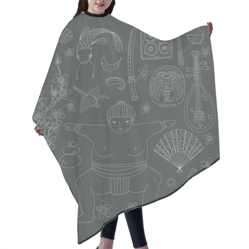 Personality  Collection Of Handdrawn Japanese Symbols Hair Cutting Cape