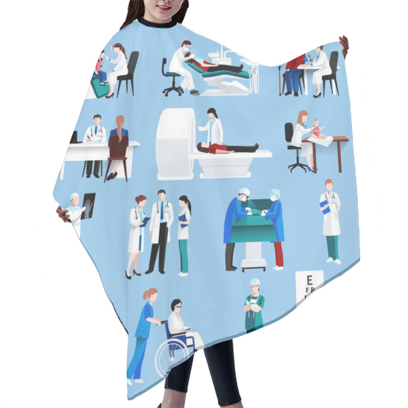 Personality  Medical Care People Fllat Icons Set Hair Cutting Cape