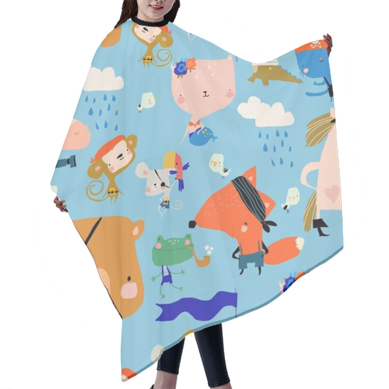 Personality  Samless Pattern With Cartoon Animals Celebrating Pirate Party Hair Cutting Cape