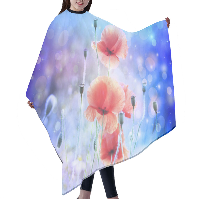 Personality  Dreamy Artistic Poppies With Bokeh Lights Hair Cutting Cape