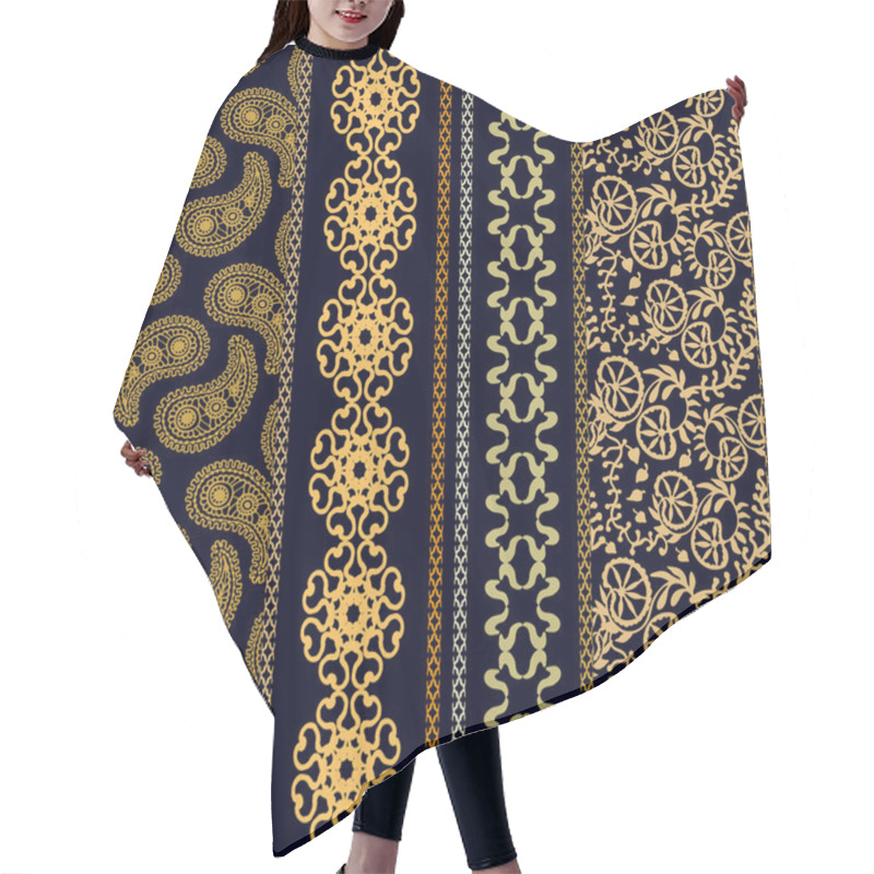 Personality  Art Deco Set. Floral Embroidery Borders. Damask Bohemian Motifs. Hair Cutting Cape