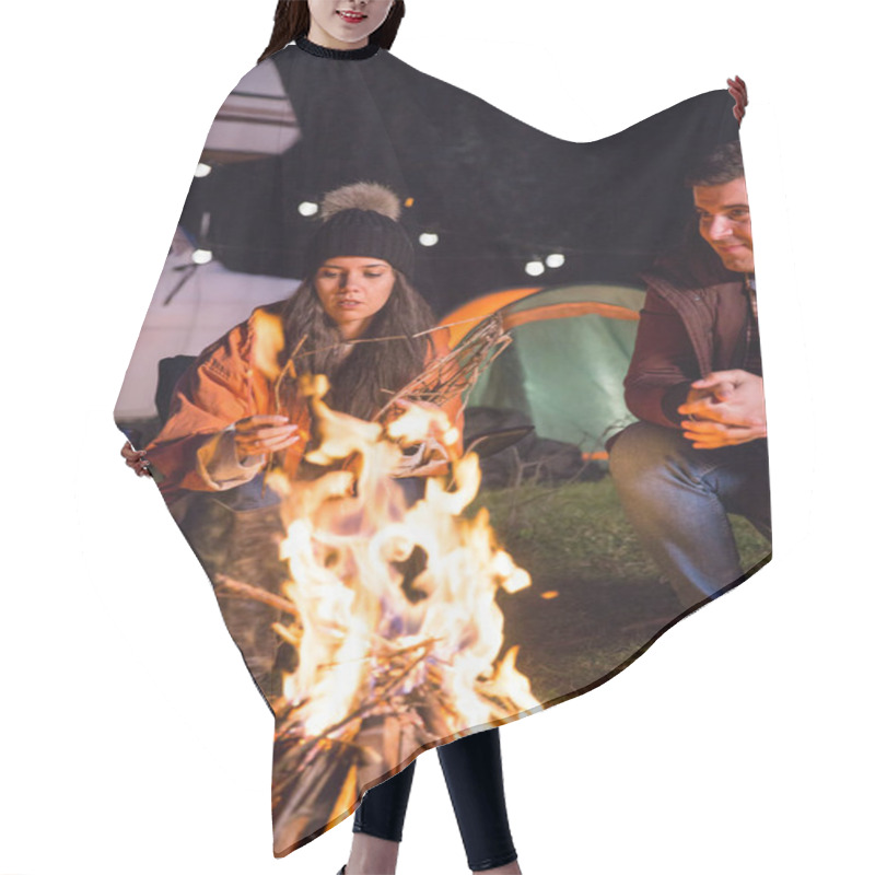 Personality  Girl With Her Friends Relaxing Together In Camp Site Hair Cutting Cape