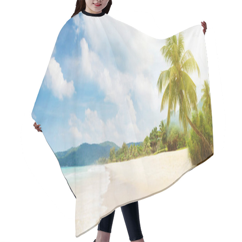 Personality  Tropical Beach With Palms And Bright Sand. Summer Sea Vacation And Travel Concept Hair Cutting Cape