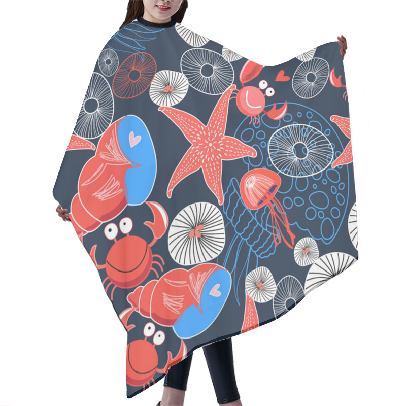 Personality  Seamless Graphic Marine Pattern Enamored Crabs  Hair Cutting Cape