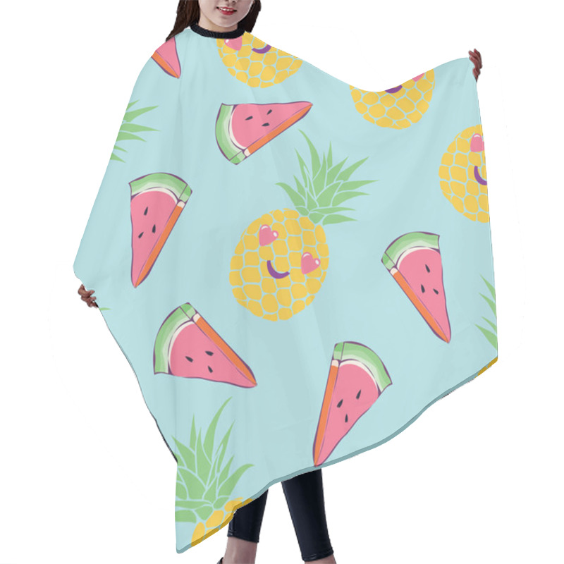 Personality  Pineapples And Watermelon Seamless Pattern Hair Cutting Cape