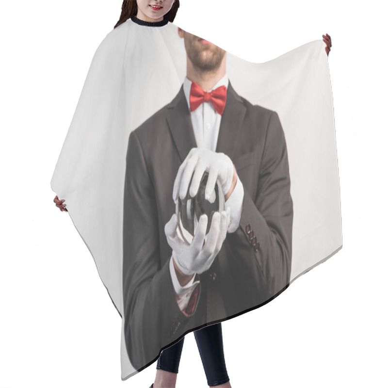 Personality  Cropped View Of Professional Magician Holding Magic Ball, Isolated On Grey Hair Cutting Cape