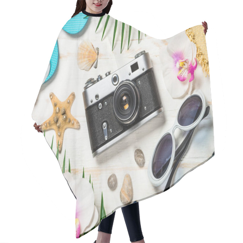 Personality  Summer Travel Concept On White Background. Hair Cutting Cape