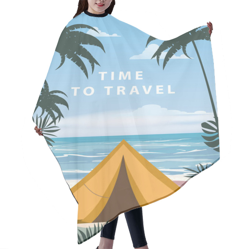 Personality  Time To Travel. Tourist Tent Camping On The Tropical Beach, Palms. Summer Vacation Coastline Beach Sea, Ocean, Travel Hair Cutting Cape