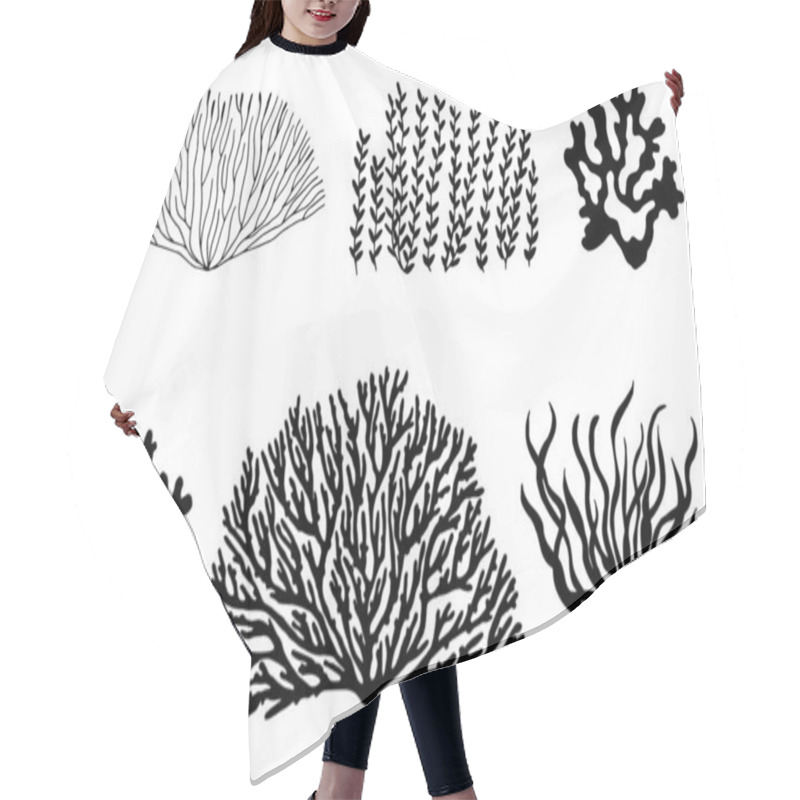 Personality  Sea Corals And Seaweed Black Silhouette. Vector Isolated Hair Cutting Cape