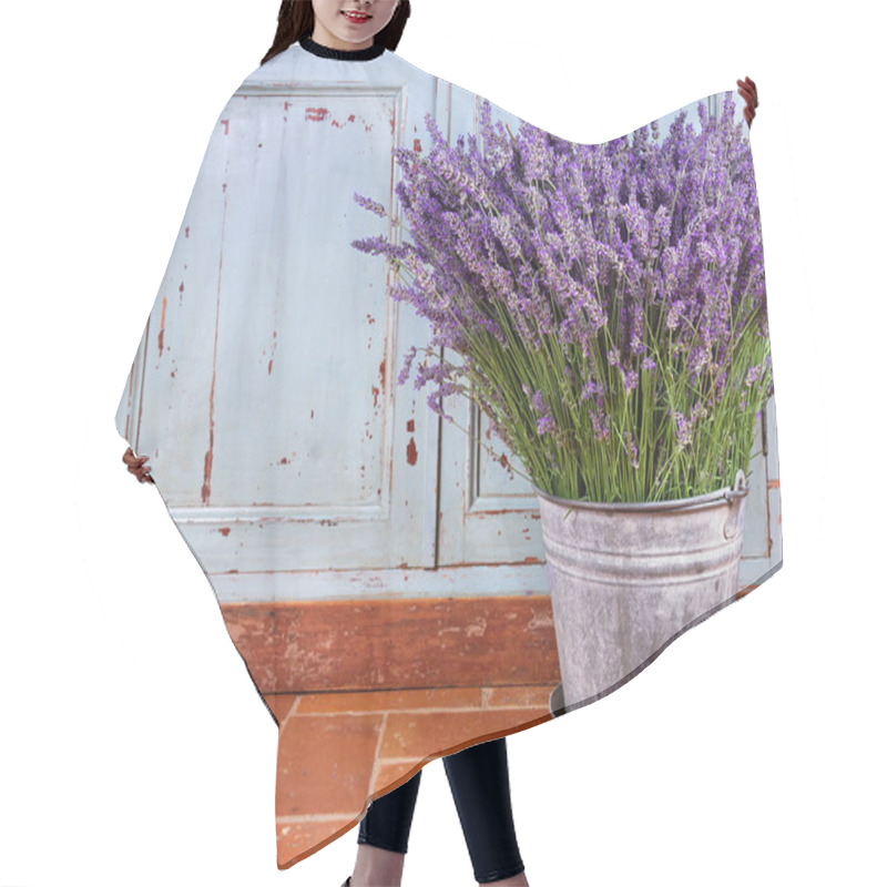 Personality  Bouquet Of Lavender In A Rustic Setting Hair Cutting Cape