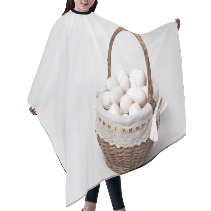 Personality  Easter Wicker Basket From A Natural Vine With Eggs. Beautifully Designed Baskets In A Minimalist Style. Hair Cutting Cape