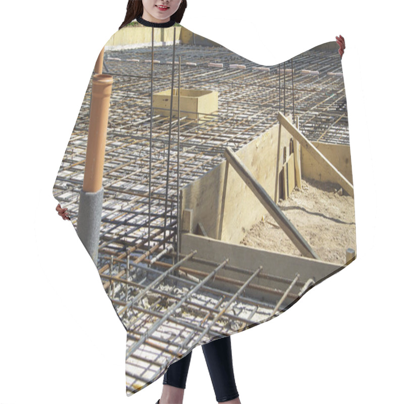 Personality  Close Up View Of Reinforcement Of Concrete With Metal Rods Conne Hair Cutting Cape