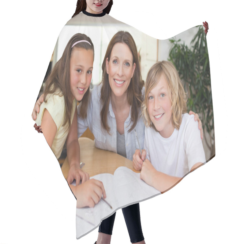 Personality  Mother Helping Her Children With Homework Hair Cutting Cape