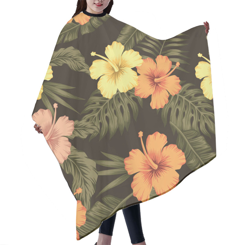 Personality  Flowers Hibiscus Tropical Green Banana Leaves Seamless Pattern B Hair Cutting Cape