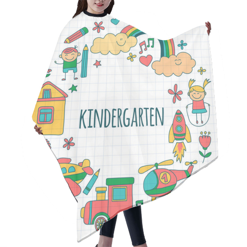 Personality  Vector Set Of Kindergarten Images Hair Cutting Cape