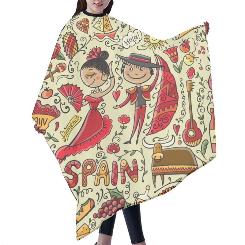 Personality  Travel To Spain. Seamless Pattern For Your Design Hair Cutting Cape