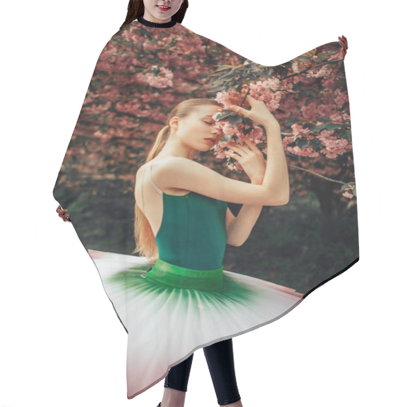 Personality  Ballerina Is Standing And Enjoying Next To Flowering Sakura Tree Hair Cutting Cape