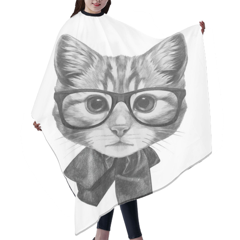 Personality  Cat With Glasses And Bow Hair Cutting Cape