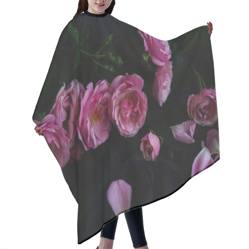 Personality  Pink Roses In A Dark Hair Cutting Cape