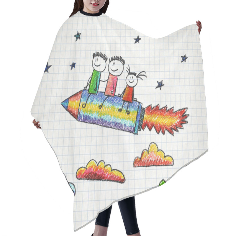 Personality  Happy Kids With Pencil Shaped Rocket Hair Cutting Cape