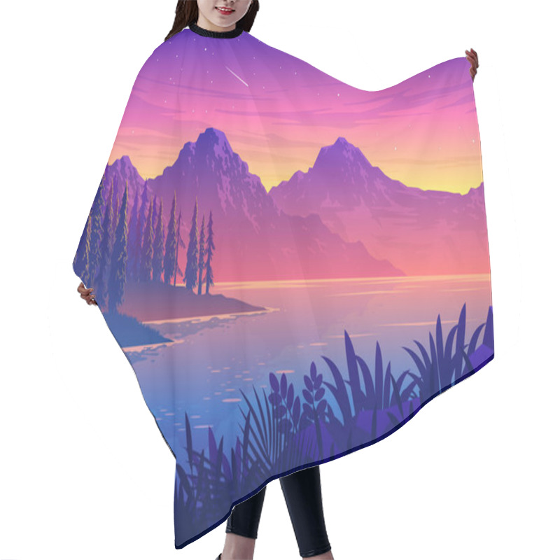 Personality  Sunset Lake Landscape Illustration Hair Cutting Cape