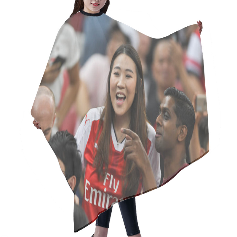 Personality  Kallang-Singapore-28Jul2018:Unidentified Fans Before Icc2018 Between Arsenal Against At Paris Saint-german At National Stadium,singapore Hair Cutting Cape