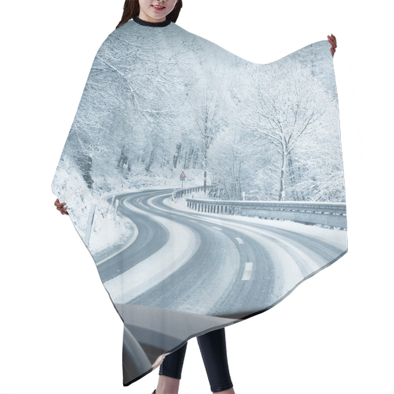 Personality  Winter Driving - Curvy Snowy Country Road Hair Cutting Cape