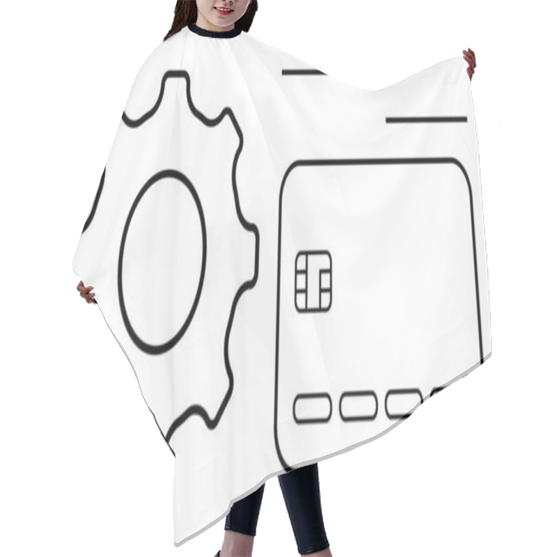 Personality  Gear Next To Credit Card, Representing System Preferences And Finance Management. Ideal For SEO, Banking, Business, App Settings, Online Transactions, IT Support Fintech. Line Metaphor Hair Cutting Cape