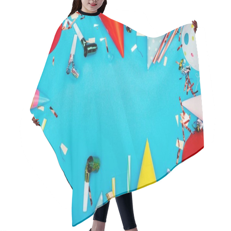 Personality  Frame Made Of Confetti And Party Hats Hair Cutting Cape