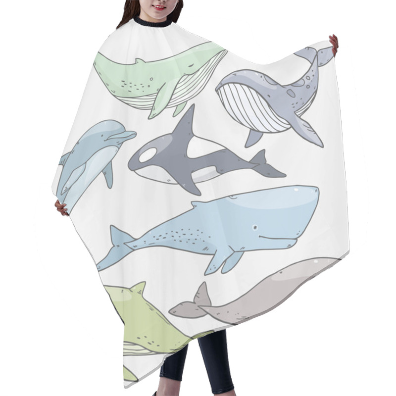 Personality  Pattern With Sea Life Collection Of Whales Hair Cutting Cape